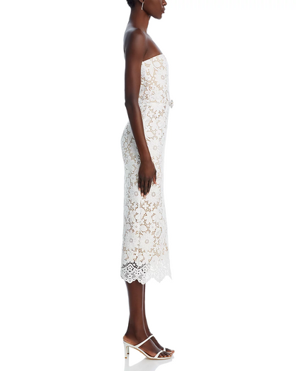Strapless Floral Crochet Midi Dress White HV1778