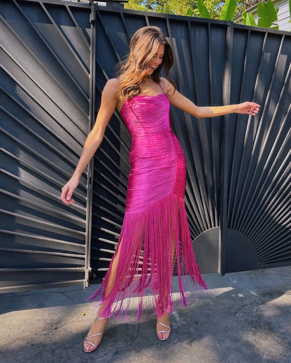 Tassel Maxi Dress Hot Pink HV2698