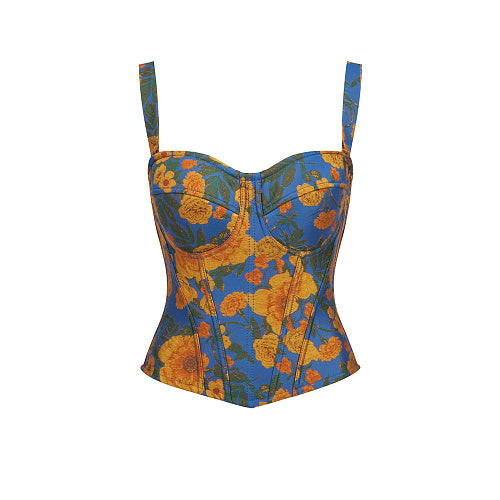 Floral Structured Bustier Top Blue Orange HV3039