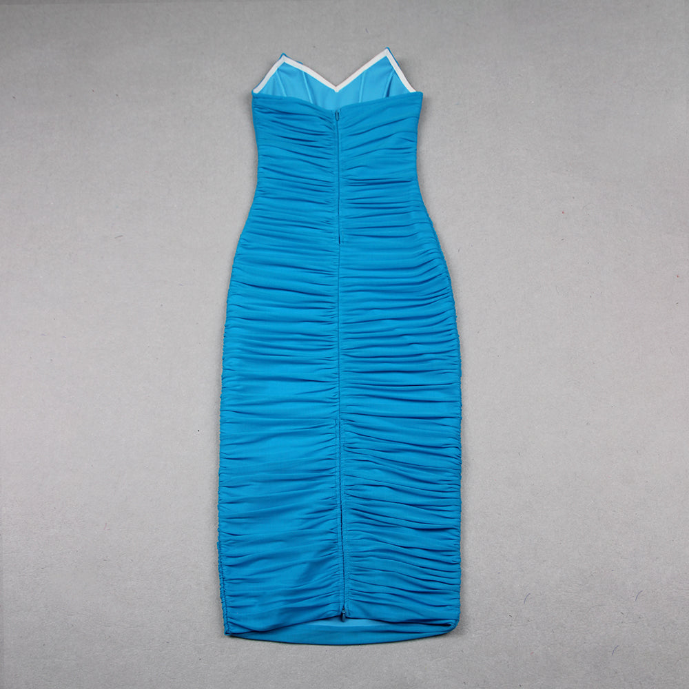 Strapless Ruched Midi Dress Blue HV9364