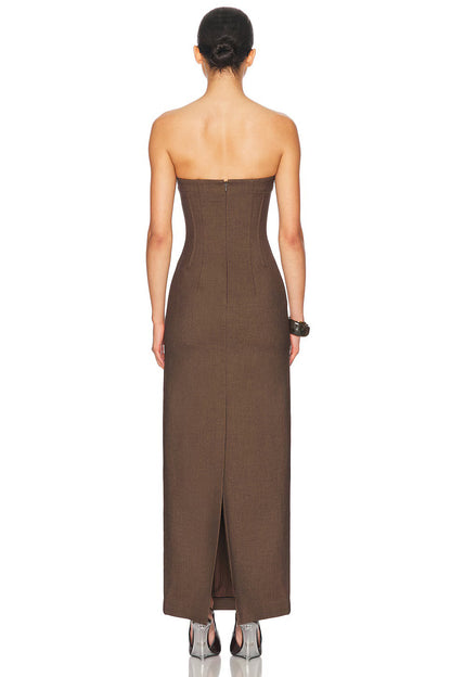 Strapless Bustier Maxi Dress Brown HV2653