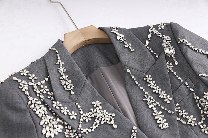 Long Sleeve Crystal Embellished Blazer