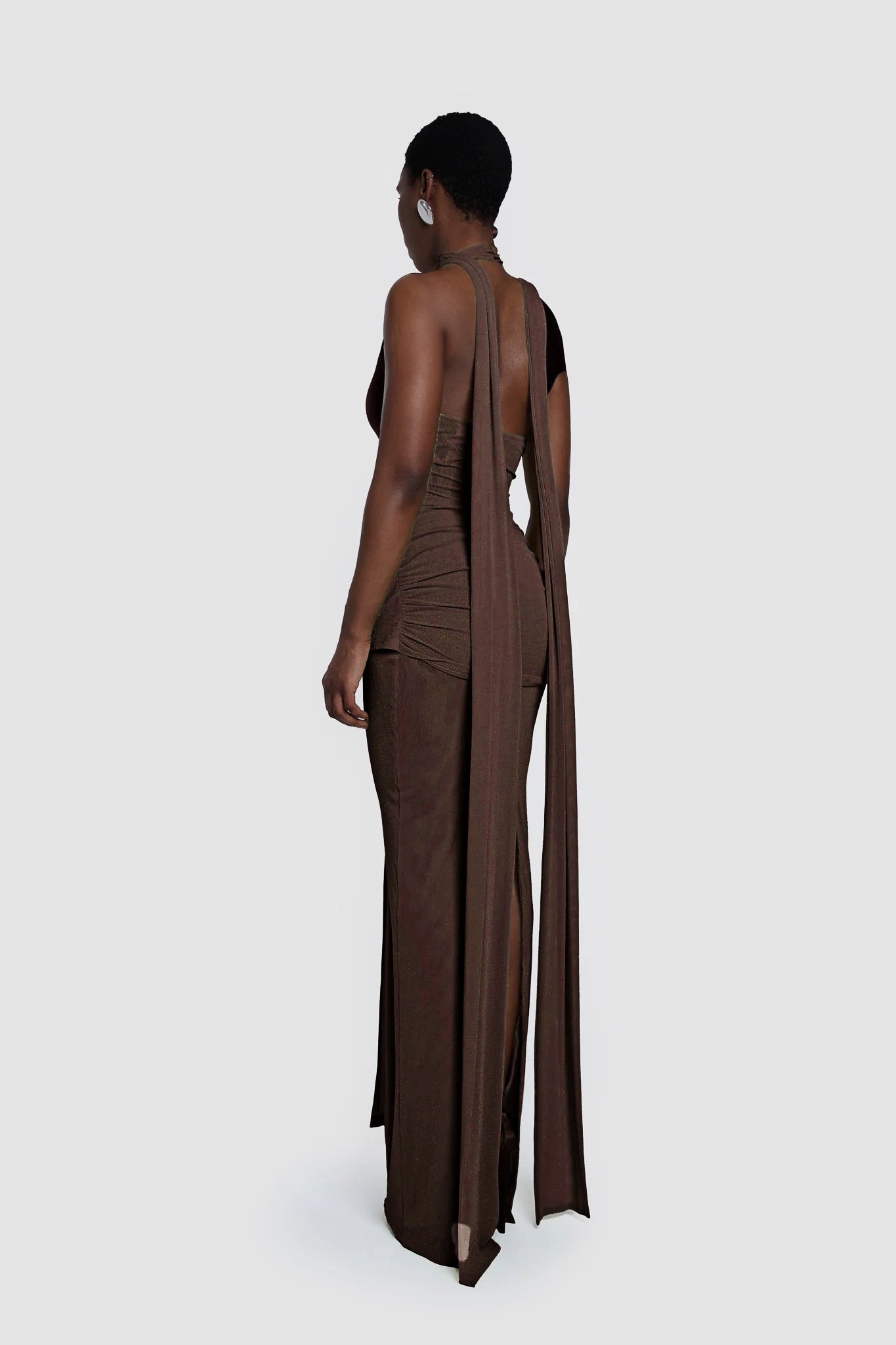 Halter Sparkly Maxi Dress Brown HV0009