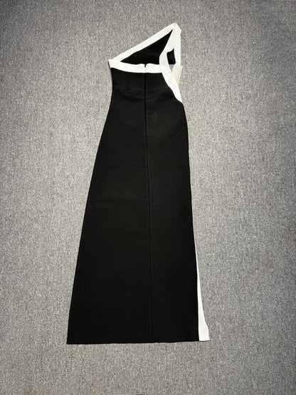 One Shoulder Maxi Dress Black White HV2379