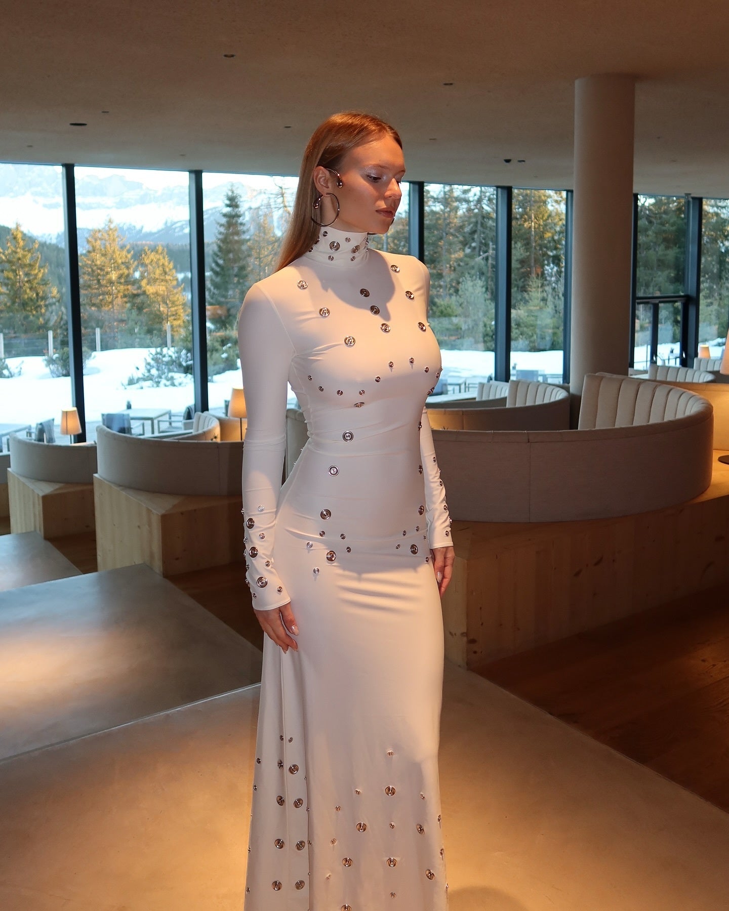 Long Sleeve Studded Maxi Dress White HV2621