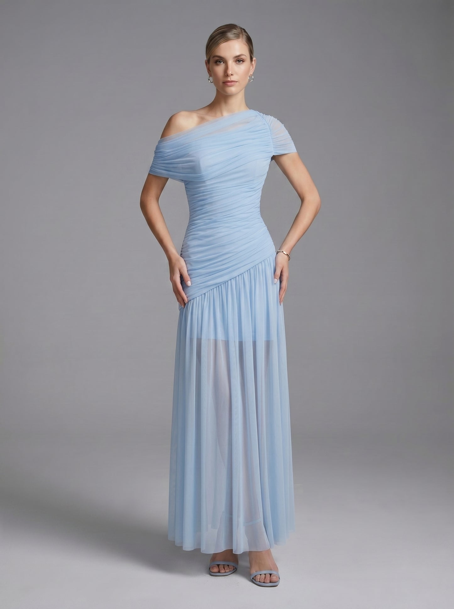 Draped One Shoulder Bardot Maxi Dress HV3135