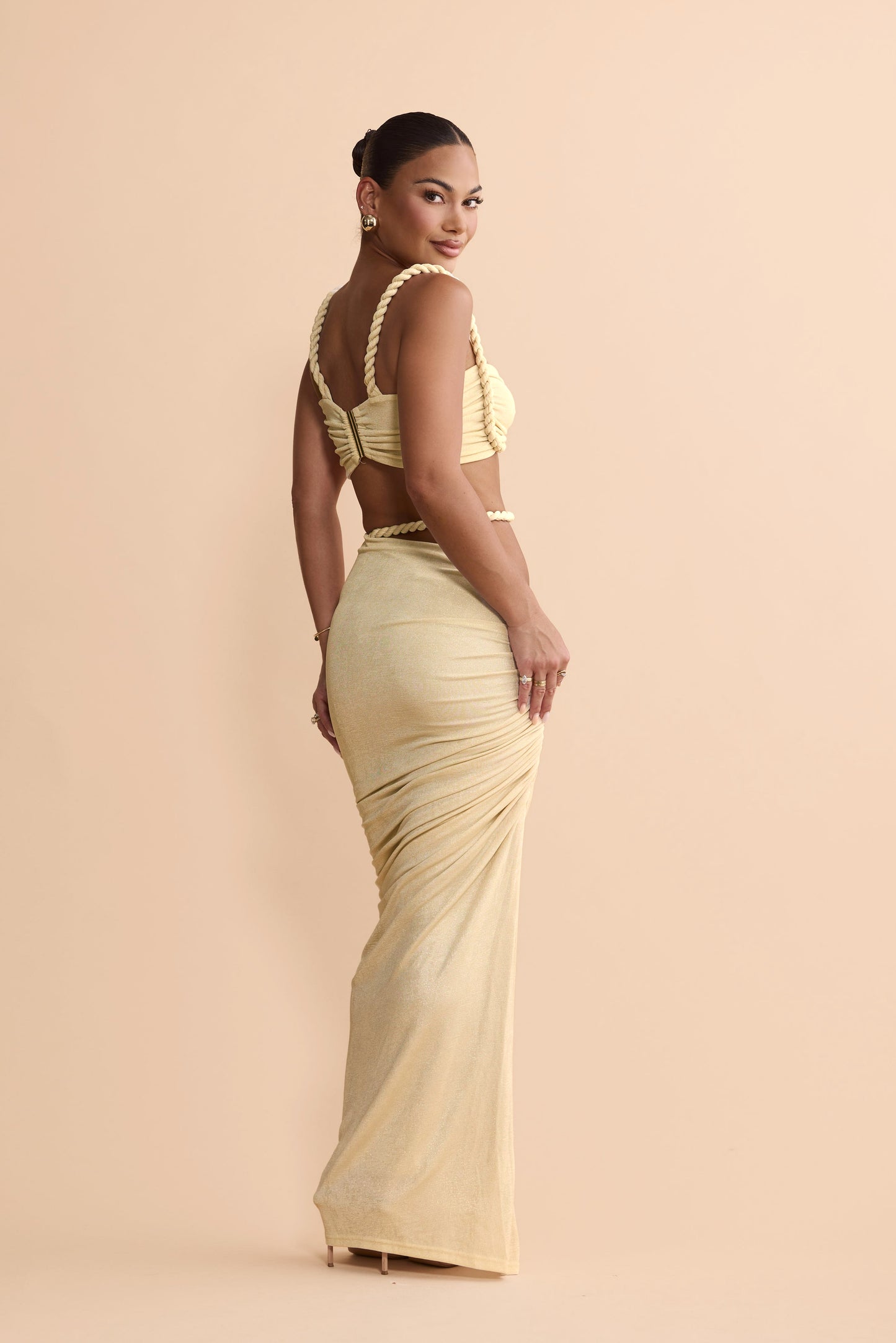 Braid Detail Two Piece Maxi Dress Yellow HV0098