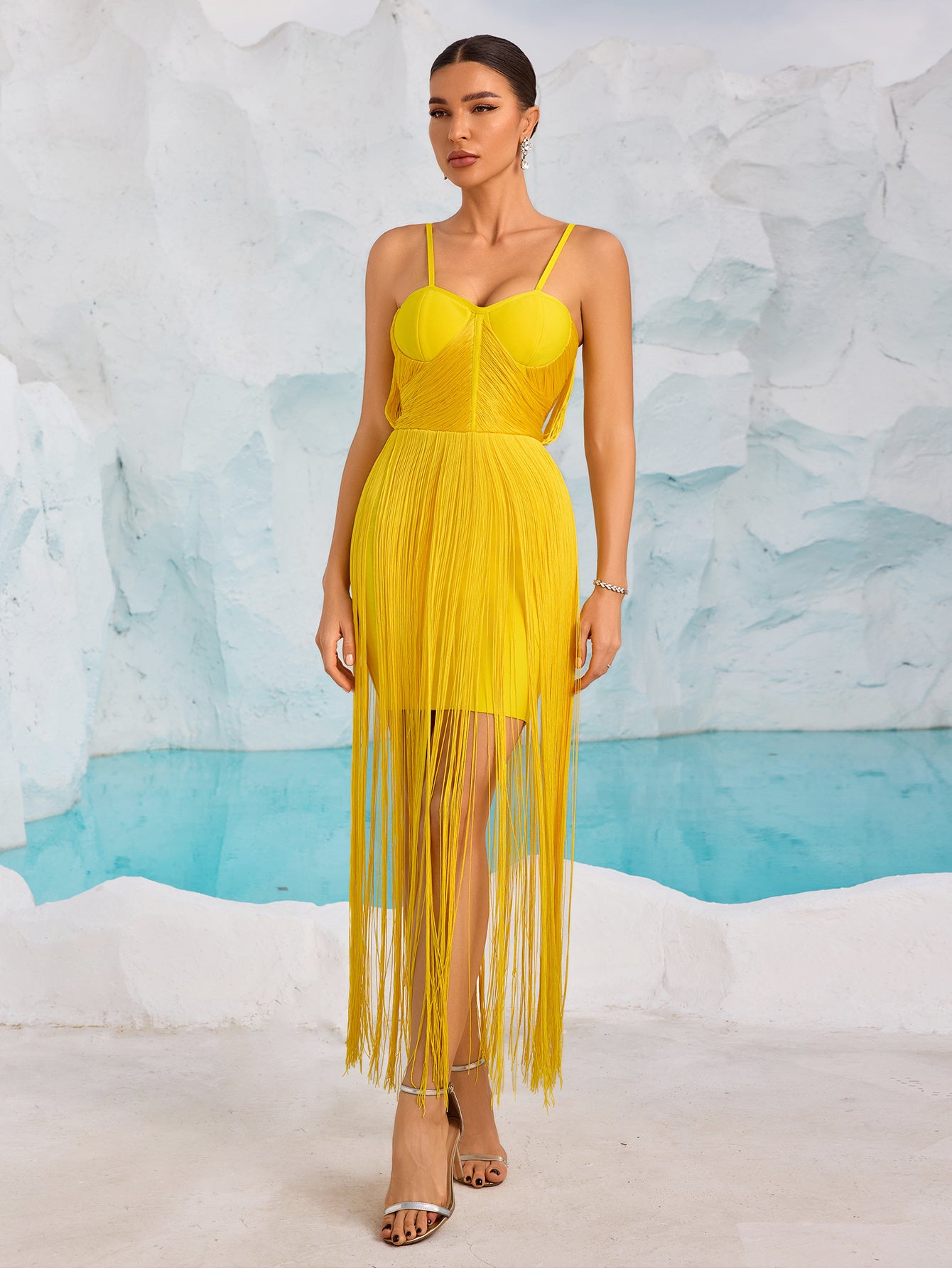 Bustier Tassel Maxi Dress Yellow HV2448