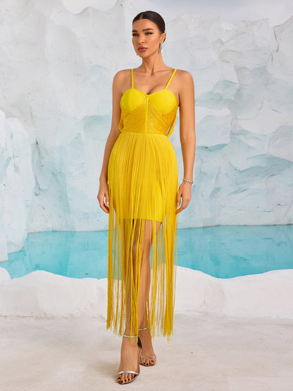 Bustier Tassel Maxi Dress Yellow HV2448