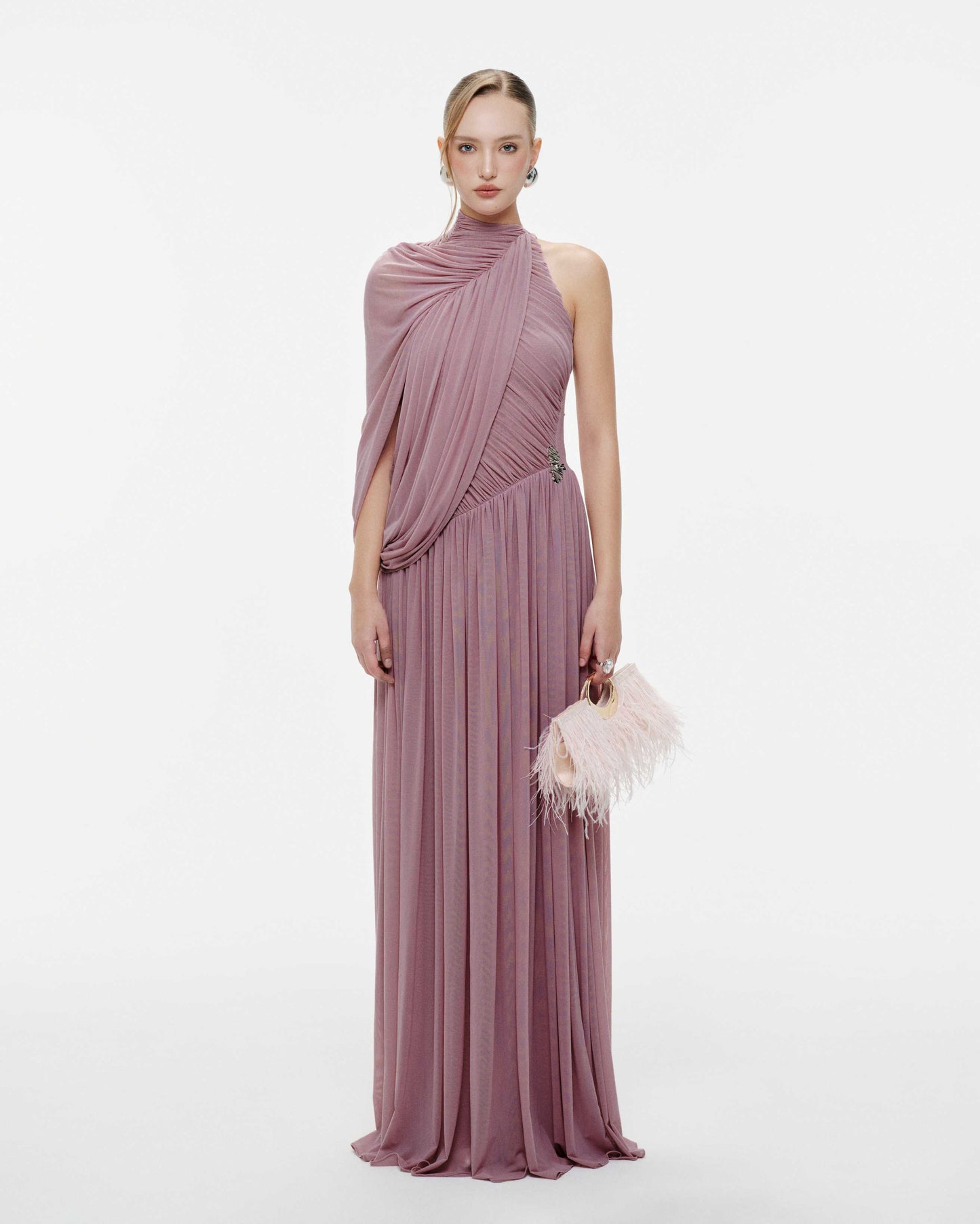 One Sleeve Draped Maxi Dress Dusty Pink HV2683