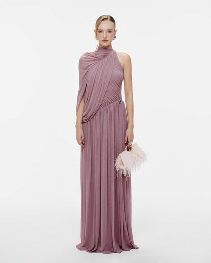 One Sleeve Draped Maxi Dress Dusty Pink HV2683