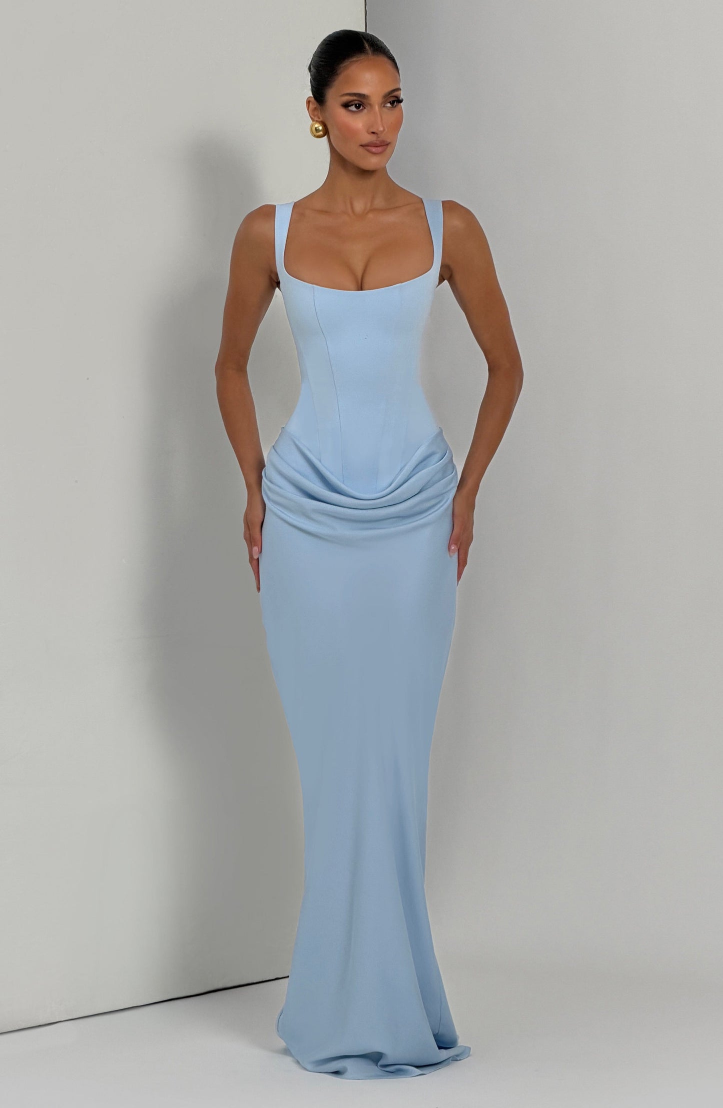 Draped Corset Maxi Dress Light Blue HV0071