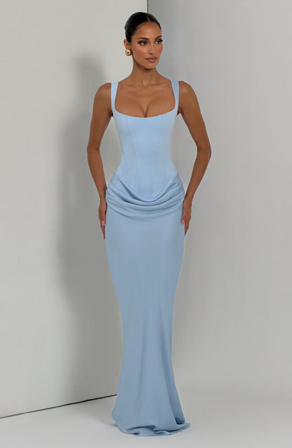 Draped Corset Maxi Dress Light Blue HV0071