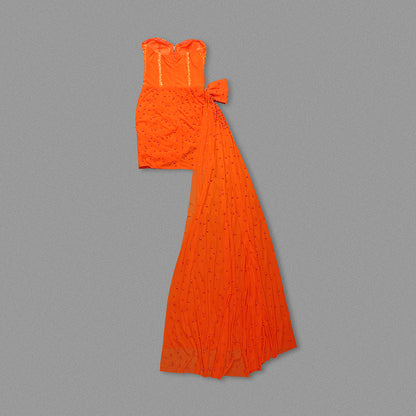 Strapless Corset Sequin Draped Dress Orange HV1679