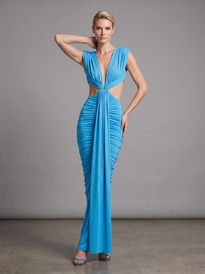 Draped Cut Out Detail Maxi Dress Blue HV3177