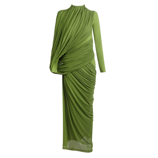 Long Sleeve Draped Maxi Dress Green HV0054