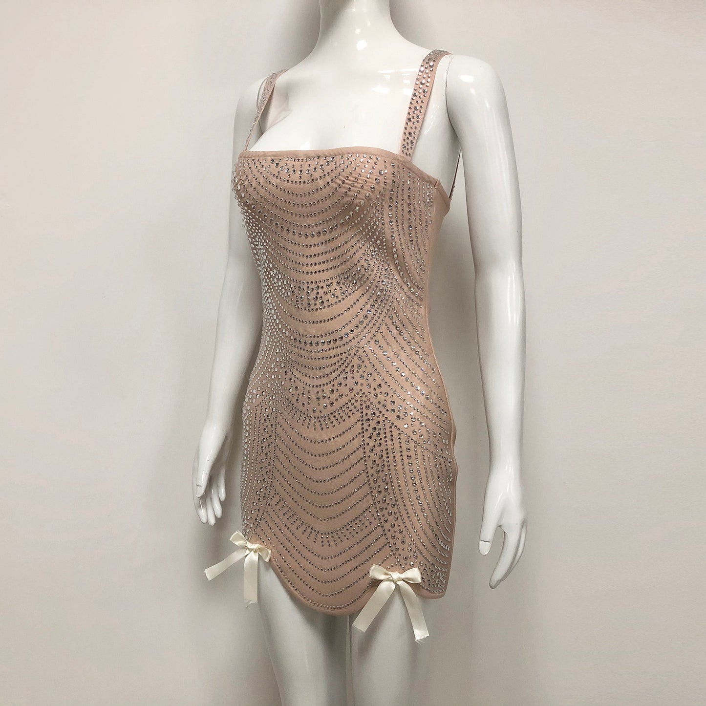 Crystal Bow Detail Dress Nude HV2765