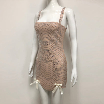 Crystal Bow Detail Dress Nude HV2765