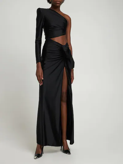 One Sleeve Cut Out Maxi Dress Black HV9025