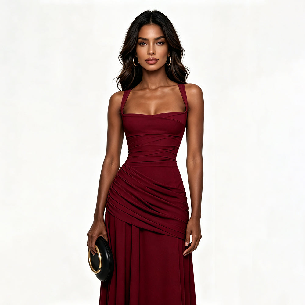 Draped A Line Corset Maxi Dress Yellow HV3154