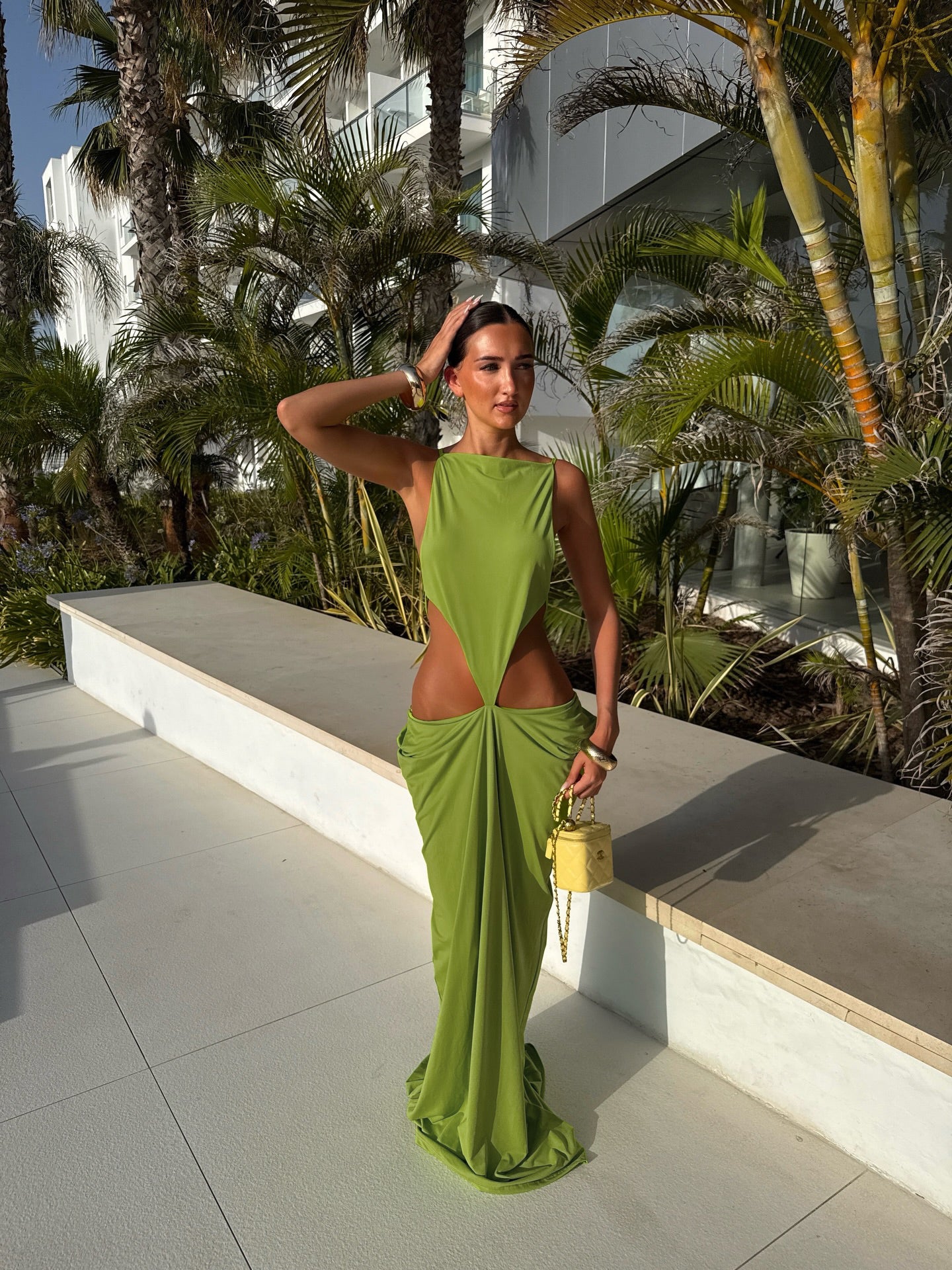 Draped Backless Maxi Dress Green HV3143