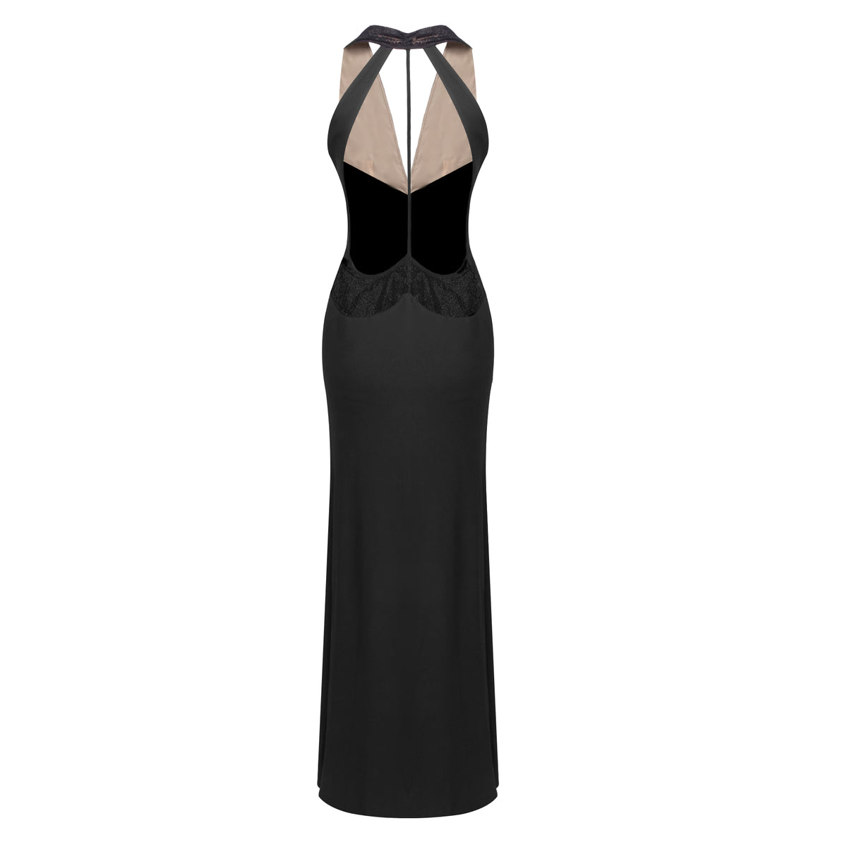 Halter Lace Bustier Maxi Dress Black HV0153