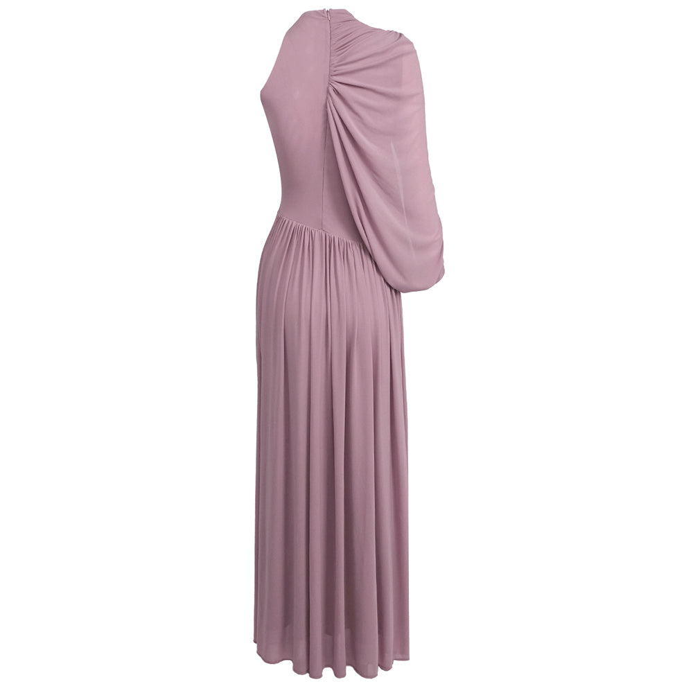 One Sleeve Draped A Line Maxi Dress Pink HV2683
