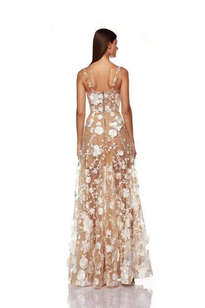 Floral Embroidered Maxi Dress White Nude HV1501