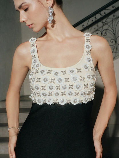 Floral Bustier Maxi Dress Black Ivory HV2607