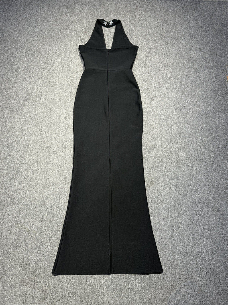 Scalloped Lace Backless Maxi Dress Black HV2421