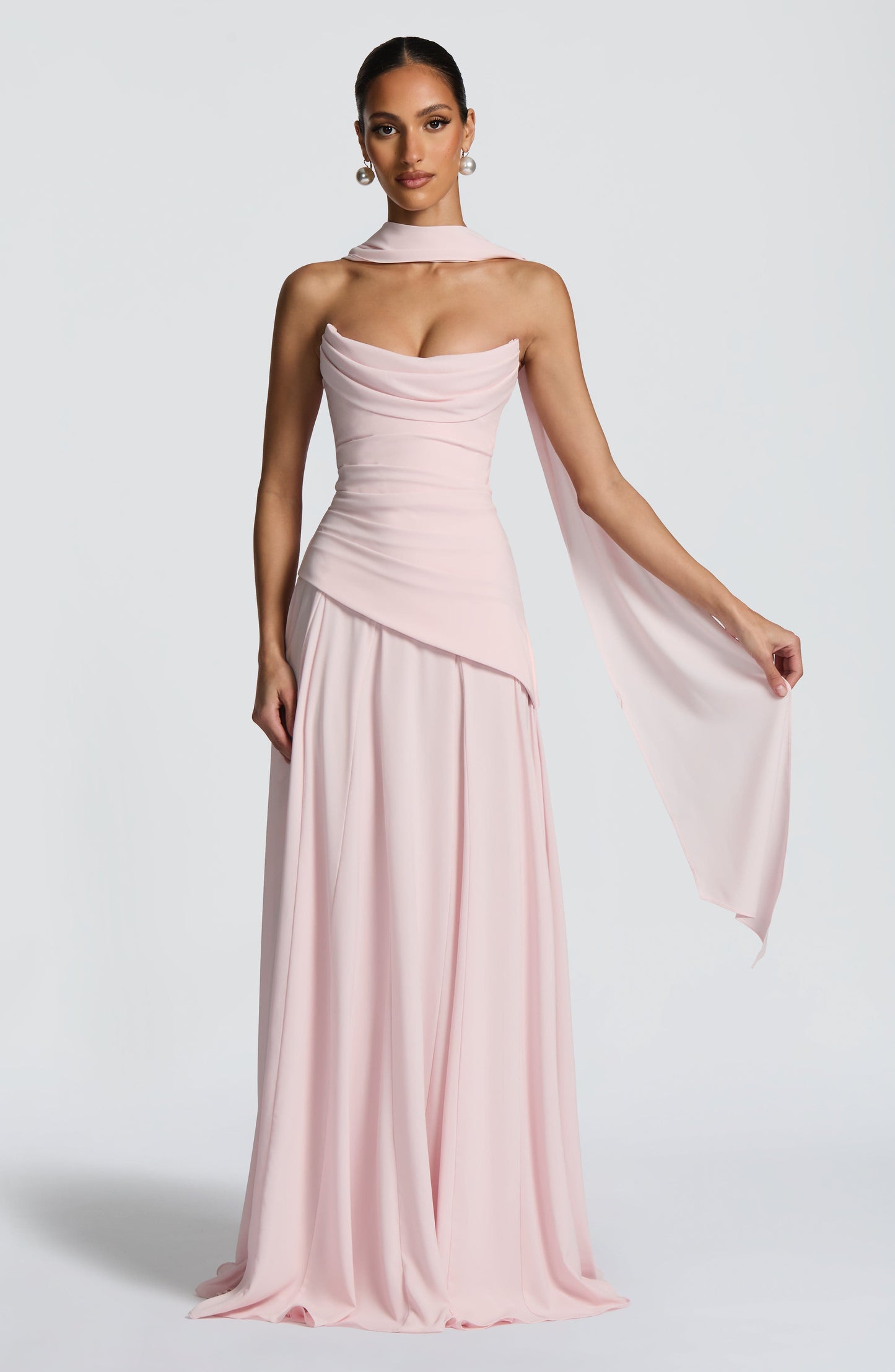 Strapless Draped Corset A Line Maxi Dress HV3184