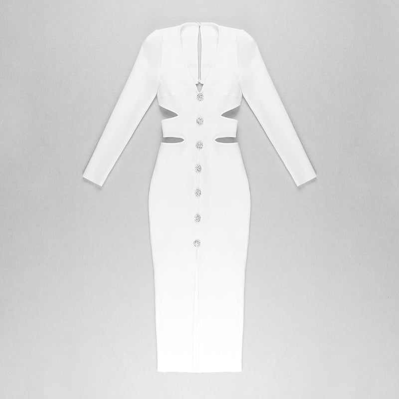 Long Sleeve Cut Out Midi Dress White HV8256