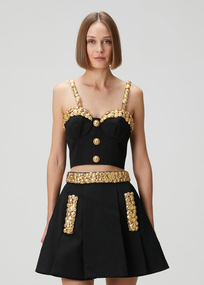 Embellished A Line Dress Black Gold HV2746