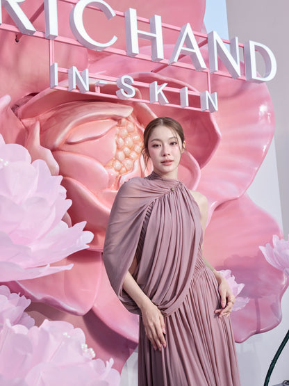 One Sleeve Draped A Line Maxi Dress Pink HV2683