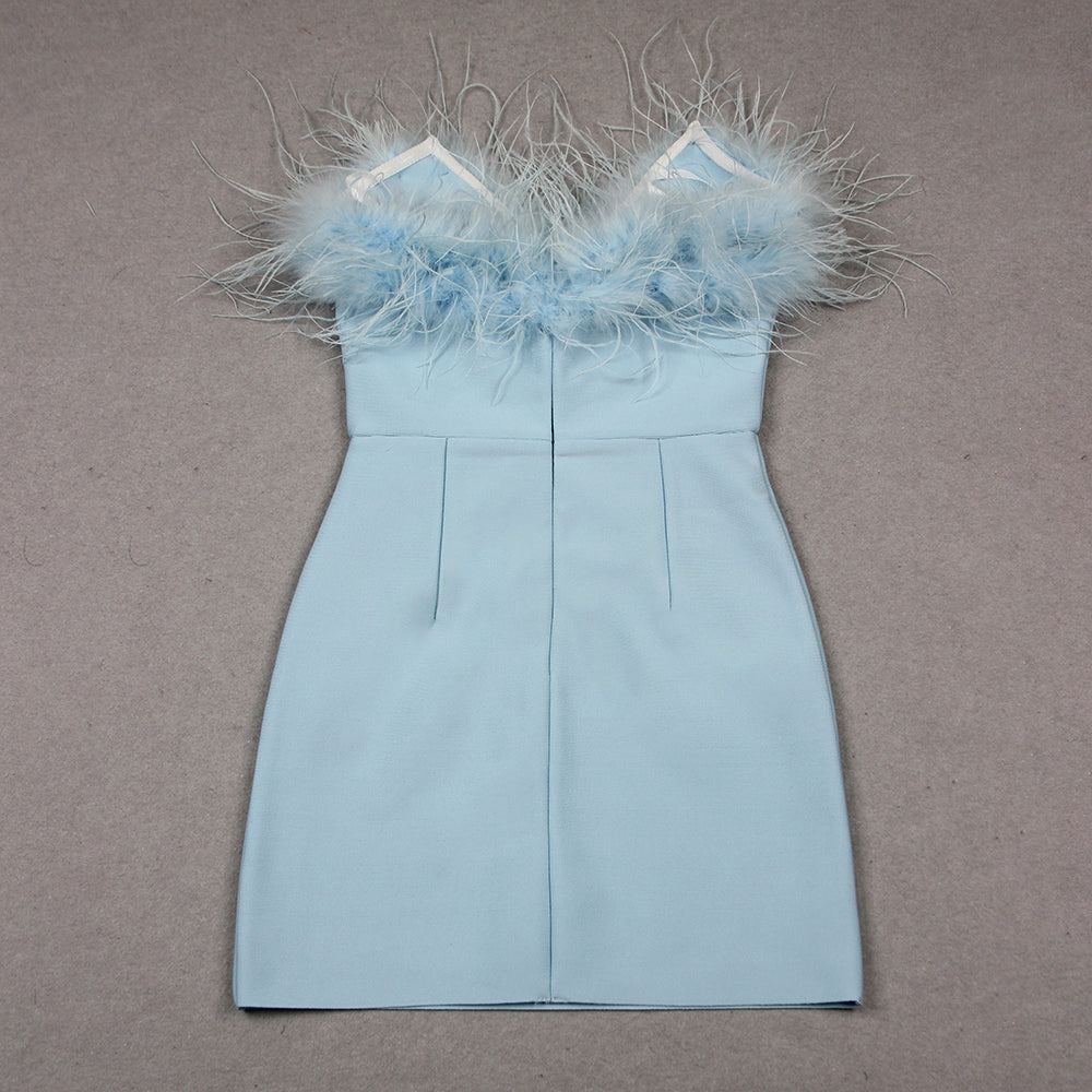 Strapless Feather Dress Blue HV9880