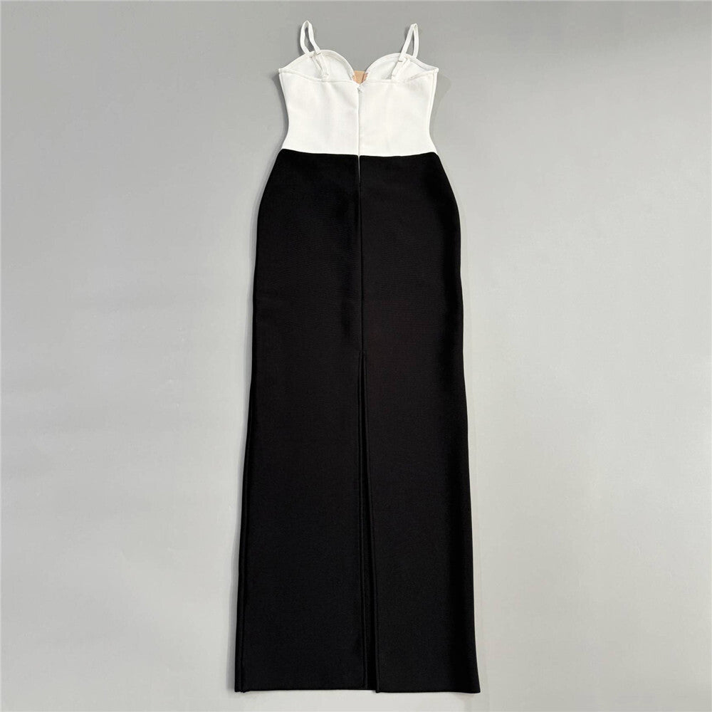 Crystal Floral Detail Maxi Dress Black White HV2352