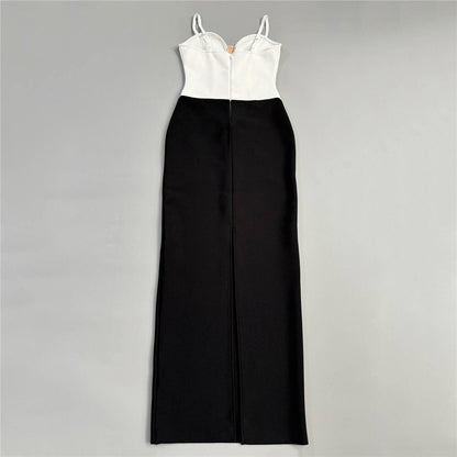 Crystal Floral Detail Maxi Dress Black White HV2352