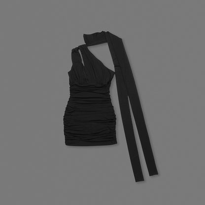 Draped Asymmetric Dress Black HV0132