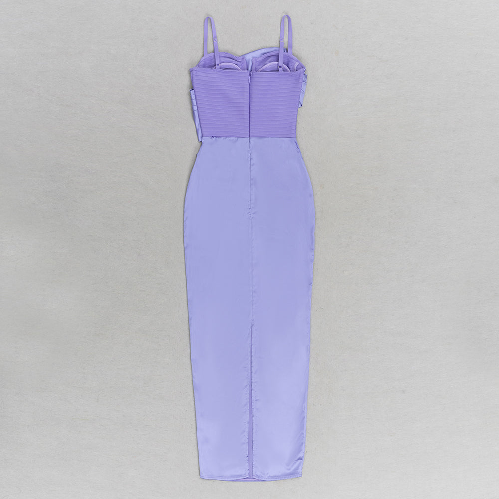 Bustier Pleated Draped Maxi Dress Purple HV9653