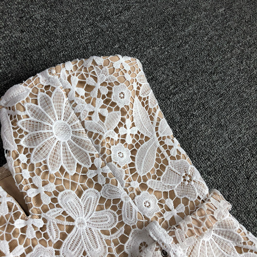 Strapless Floral Crochet Midi Dress White HV1778