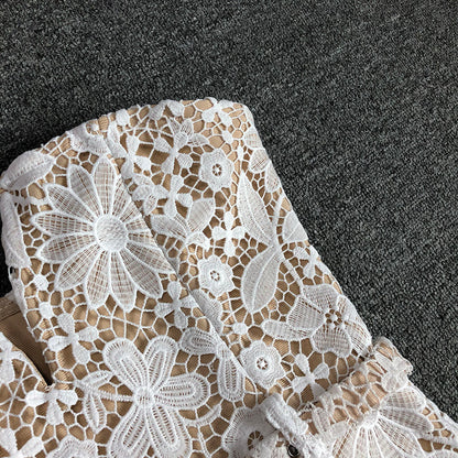 Strapless Floral Crochet Midi Dress White HV1778