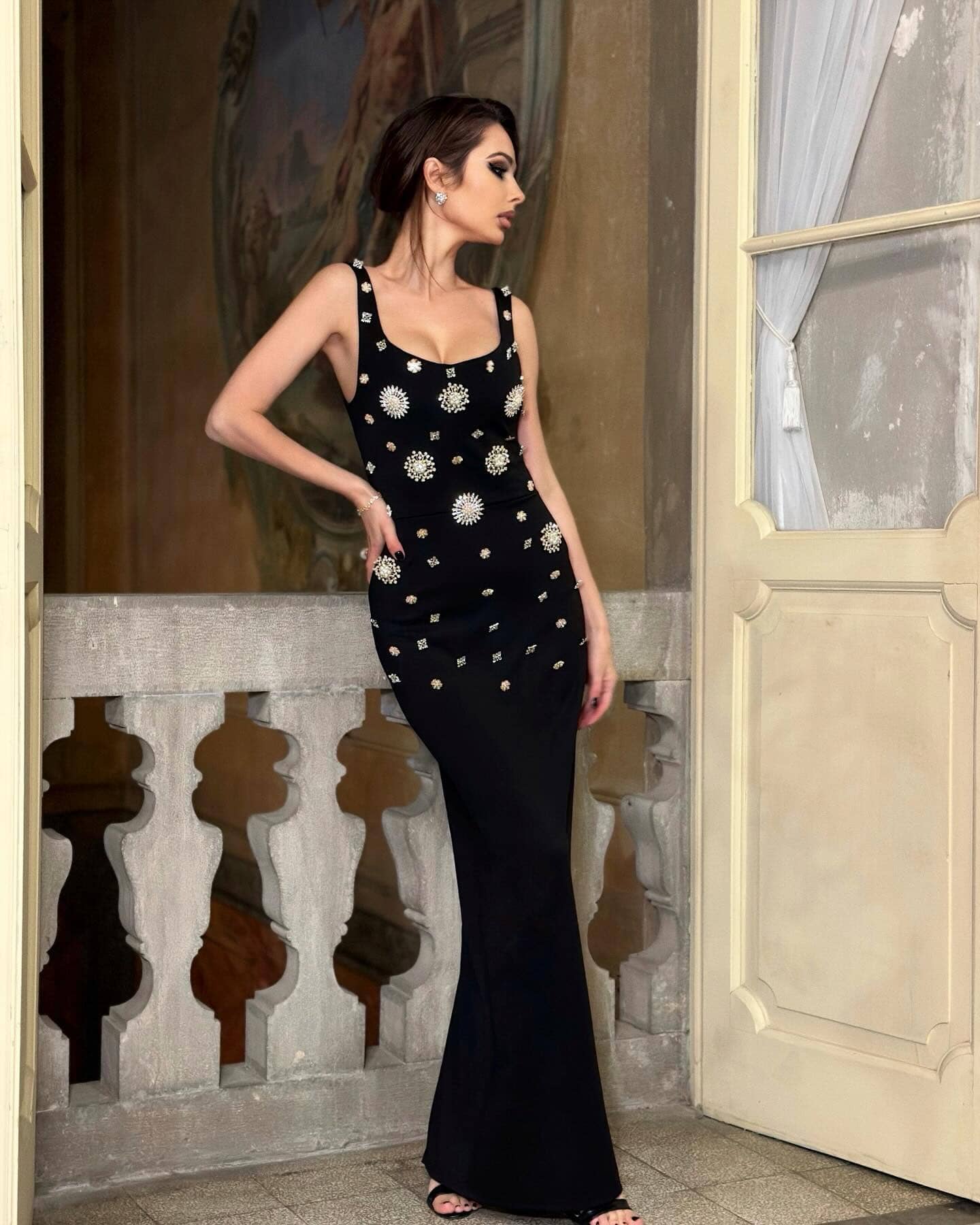 Bejeweled Maxi Dress Black HV1183