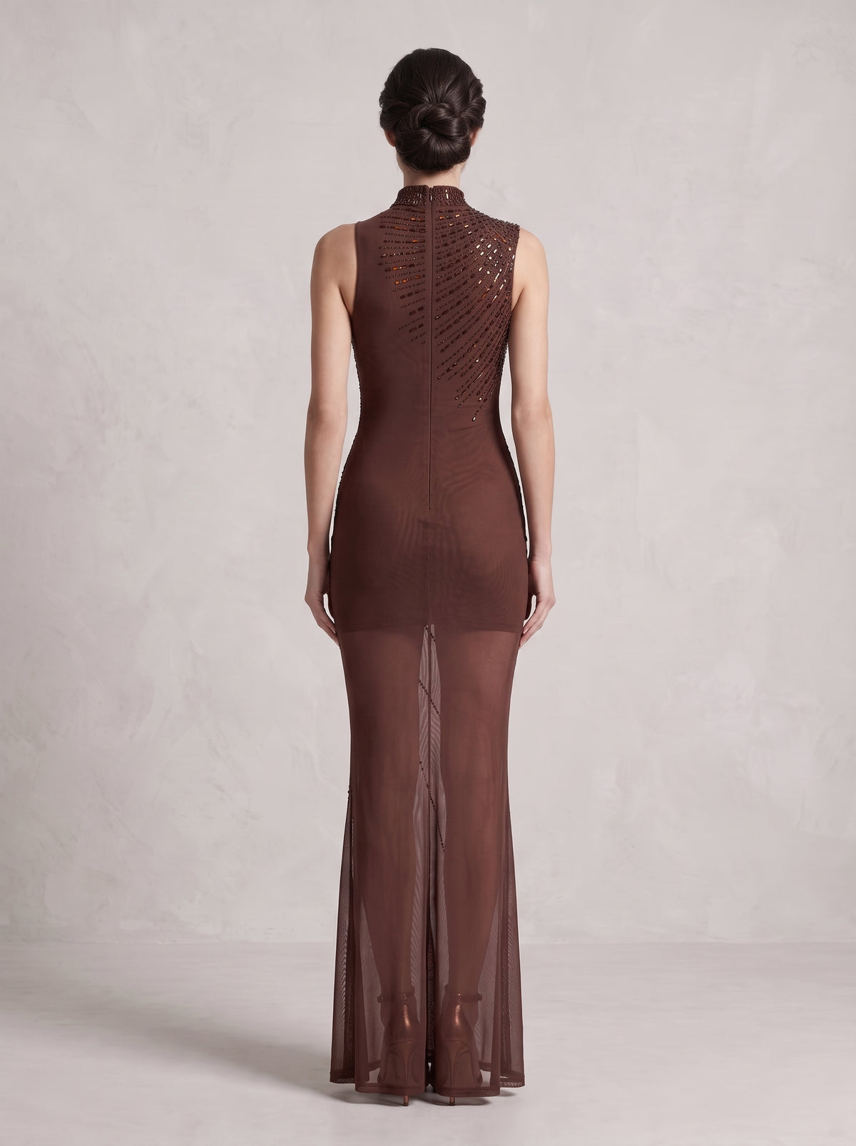 Asymmetric Embellished Maxi Dress Brown HV3200