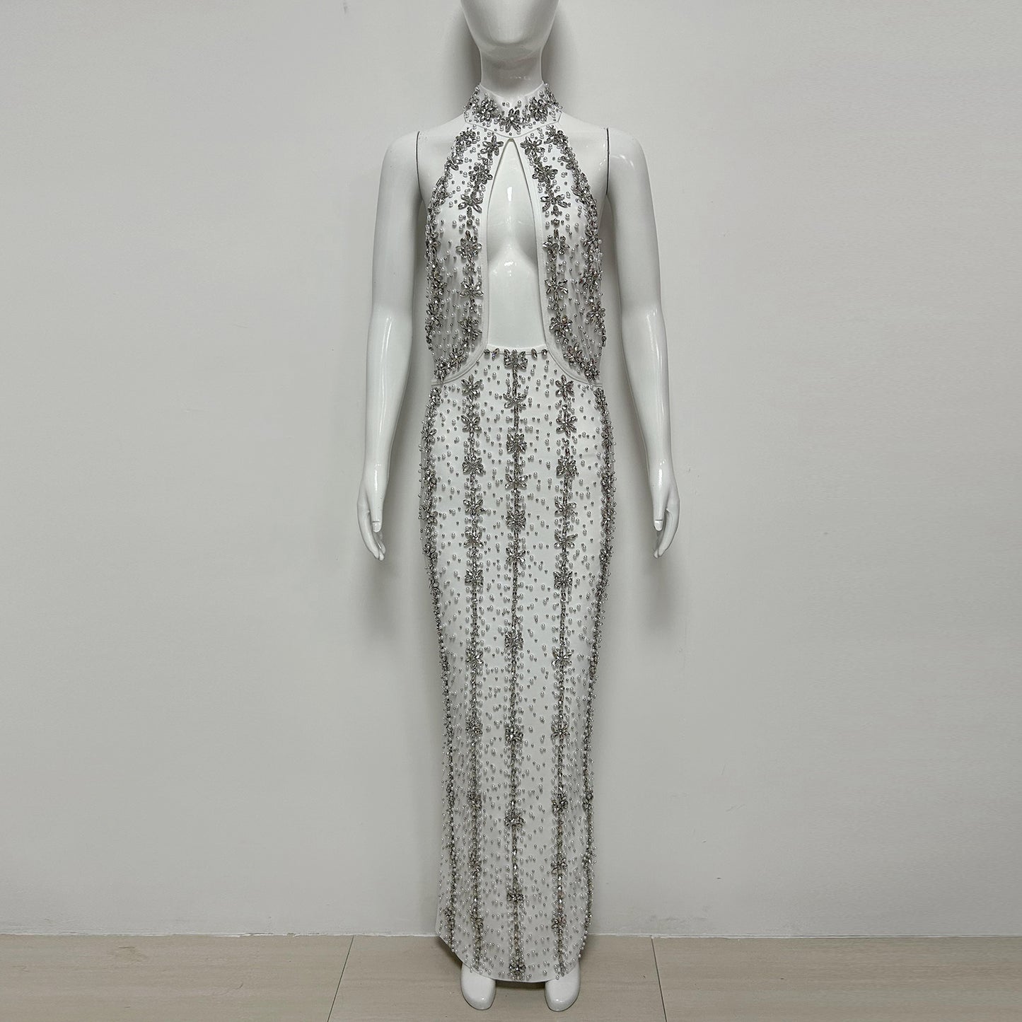 Halter Crystal Cut Out Maxi Dress  HV3082
