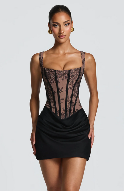 Structured Lace Draped Corset Dress HV3157