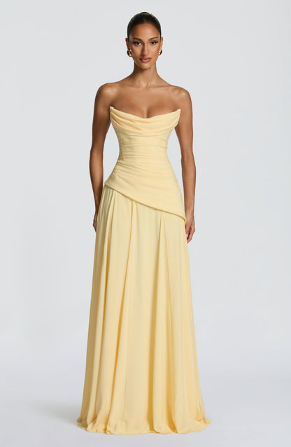 Strapless Draped Corset A Line Maxi Dress HV3184