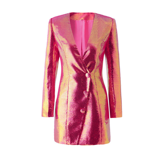 Long Sleeve Sequin Feather Blazer Dress