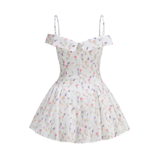 Floral Bardot A Line Dress White HV1257