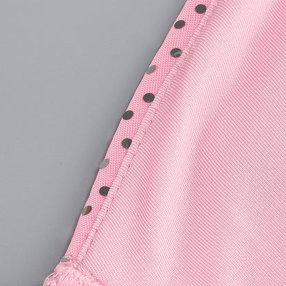Silver Polka Dot Bustier Maxi Dress Pink HV1746