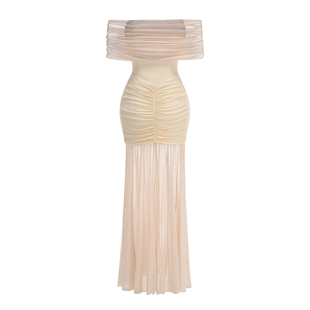 Bardot Ruched Maxi Dress Ivory HV2140